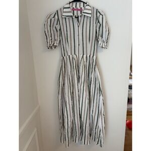 Buru Small Midi White Dress Striped Button Down Luxury Brunch VSCO Girl